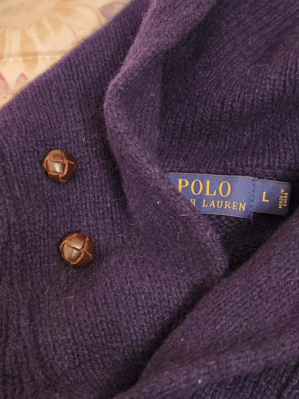 Polo by Ralph Lauren Dark Navy Shawl Turtleneck Sweater with Button Accents